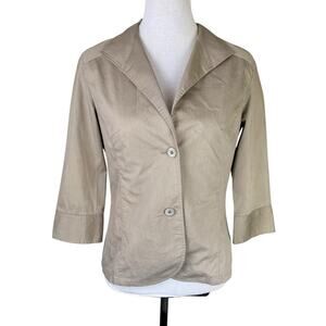 Trans Work EU 42 Taupe Micro Stripe 3/4 Sleeve Thin Lightweight Jacket Blazer